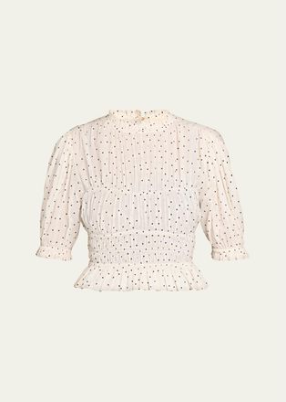 Ulla Johnson Rae Cropped Short-Sleeve Ruffled Cotton Top