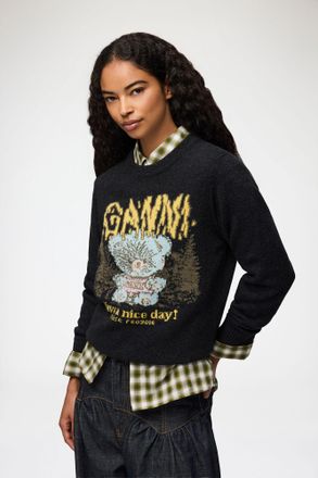 Ganni Mixed Jumper with Forest Teddy