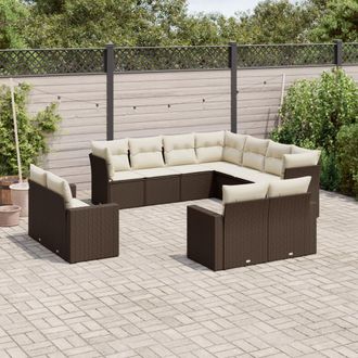 vidaXL Set De Sof&aacute;s De Jard&iacute;n 11 Pzas Cojines Rat&aacute;n Sint&eacute;tico Marr&oacute;n Vidaxl