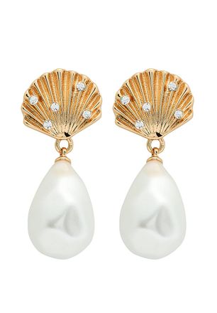 Self Portrait Shell-embellished Faux Pearl Drop Earrings - One Size