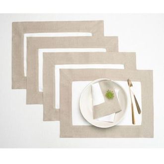 Solino Home Linen Placemats Set of 4, 14 x 19 Inch for Dining Table, Holiday and Everyday Table Decor - Contempo in Natural And White at Nordstrom