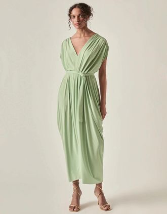James Lakeland Womens Draped Open-Back Midi Dress - Sage Green - Size: 12