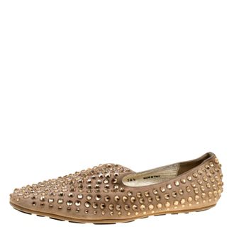 Jimmy Choo London Beige Suede Wheel Crystal Studded Smoking Slippers