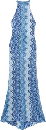 MC2 Saint Barth Wavy Abstract Pattern Maxi Dress with Halter Neckline