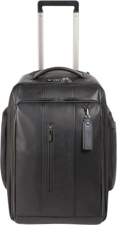 Piquadro Omzetbare Trolley Rugzak voor PC en i Pad - Dames - Handbagage koffer - Zwart - ONE Size - Leer - Koffers