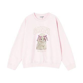 Ganni Hoodies & sweatvesten, Dames, Roze, S, Katoen, Puddle Crewneck Sweatshirt