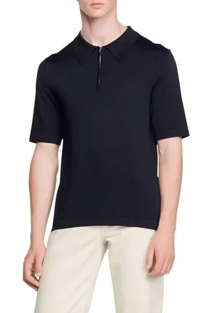 Sandro Knitted polo with zip collar in Black at Nordstrom, Size Xx-Large