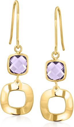 Ross-Simons Amethyst Geometric Drop Earrings in 10kt Yellow Gold