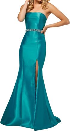 Sherri Hill Strapless Mermaid Gown In Turquoise
