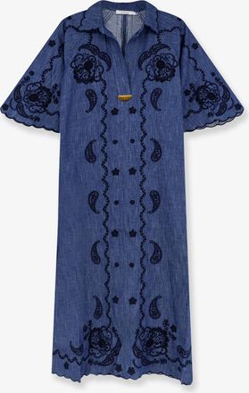 Zimmermann Vestito lungo Aster in denim con ricami in contrasto - ZIMMERMANN - gender_Woman