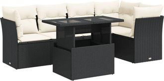 vidaXL Vidaxl - Set De Sof&aacute;s De Jard&iacute;n 6 Piezas Y Cojines Rat&aacute;n Sint&eacute;tico Negro