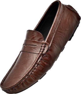 Generic Mens Genuine Leather Tassel Loafers Ultra Lightweight Driving Moccasins Casual Outdoor Slip On Shoes for Men Breathable Comfortable Walking Shoes(Brow