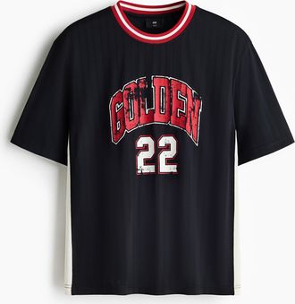 H&M Bedrucktes T-Shirt in Loose Fit - Blue