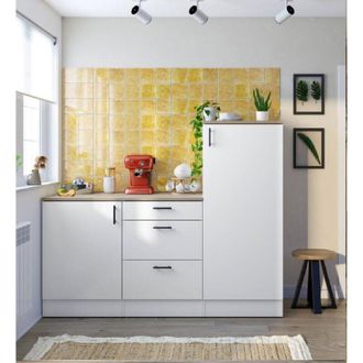 Dmora Cocina Completa Zafrena, Composici&oacute;n Cocina Moderna, Set Cocina Modular, Soluci&oacute;n Cocina Funcional, Blanco Y Roble - Dmora