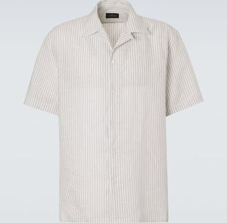 Brioni Striped linen bowling shirt