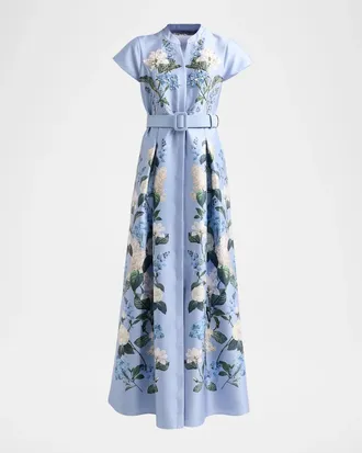 Sachin & Babi Marta Beaded Floral Belted Shirtwaist Gown