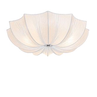 QAZQA Qazqa - Dise&ntilde;o Plaf&oacute;n De Dise&ntilde;o Blanco Seda 52 Cm 3-luces - Plu Acero /textil Redonda Adecuado Para Led Max. 3 X 40 Watt