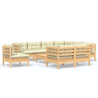 vidaXL Muebles De Jard&iacute;n 10 Pzas Y Cojines Madera Maciza De Pino Crema Vidaxl