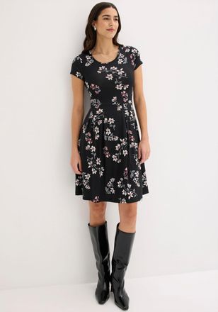 Bonprix Jerseykleid BONPRIX Jerseykleid aus Viskose-Mix, Damen, Gr. 36, N-Gr, schwarz (schwarz gebl&uuml;mt), Obermaterial: 95% Viskose, 5% Elasthan, ausgestellt, 