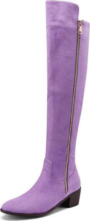 Generic Purple,3.5 UK,Fashion Side Zipper Knee High Boots for Womens Round Toe Chunky Heels Tall Boot Suede Party Club Fall Winter Comfy Dress Shoes