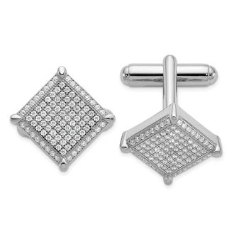 Diamond2Deal Sterling Silver Rhodium-plated Cubic Zirconia Cufflinks