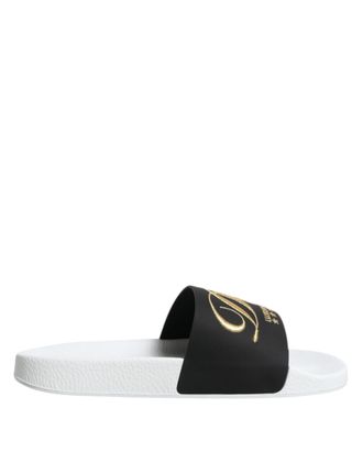 Dolce & Gabbana White Black Leather Sandals Beachwear Mens Shoes