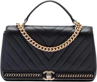 Chanel Pre-owned Vintage Quilted Satchel - Dames - Vintage Handtas - Zwart - ONE Size - Leer - Vintage