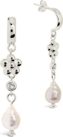 Sterling Forever Silver 11Mm Pearl Cz June Flower Hoop Earrings