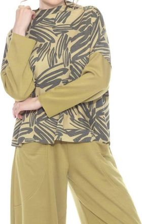 Moonlight Inset Panel Funnel Neck Knit Top In Kiwi Charcoal