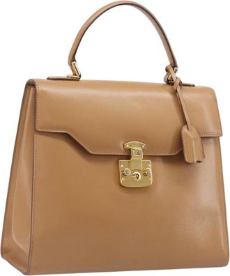 Gucci Vintage Lady Lock Top Handle Leather Beige Leather Handbag (Pre-Owned)