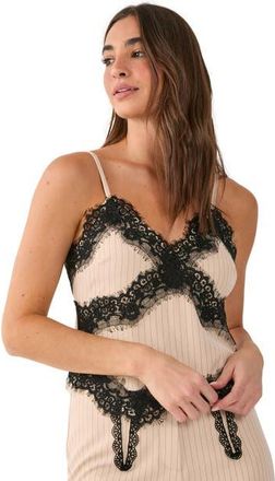 NASTY GAL Pinstripe Lace Trim Tailored Strappy Top in Ecru at Nordstrom, Size X-Large