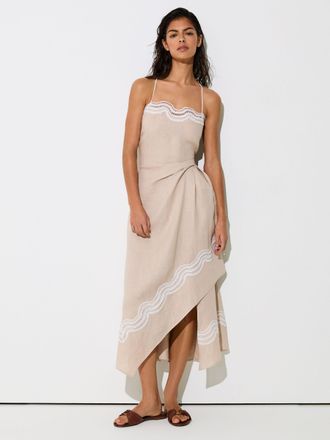 Reiss Neutral Linen Lace-trim Beach Dress, 14