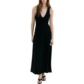 Mango Ruched Sleeveless Maxi Dress in Black at Nordstrom, Size 10