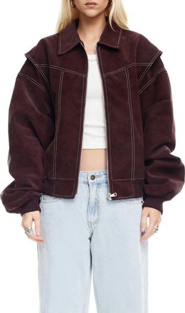 Lioness Vista Faux Suede Bomber Jacket in Shiraz at Nordstrom, Size X-Large