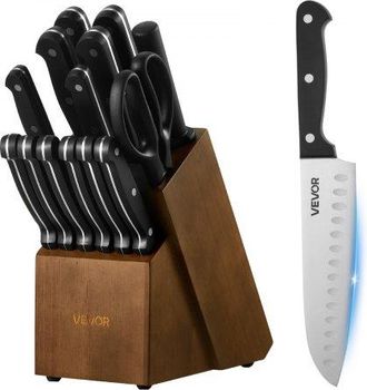 OEM Juego De Cuchillos De Cocina, Con Bloque Madera Y Afilador, Resistente A La Corrosi&oacute;n, Cuberter&iacute;a De Cocina Con Mango Ergon&oacute;mico Abs, Para Cocineros A