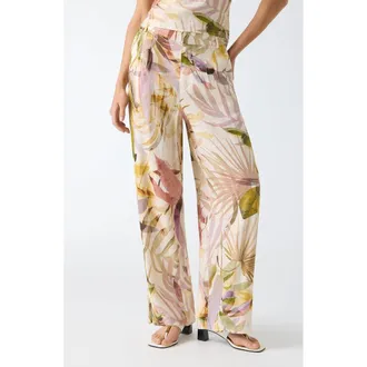 Guess Sulli Botanical Print Pants in Pmos-Brown at Nordstrom, Size Medium