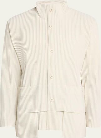 Homme Pliss&eacute; Issey Miyake Mens Multi-Pocket Pleated Button-Down Shirt
