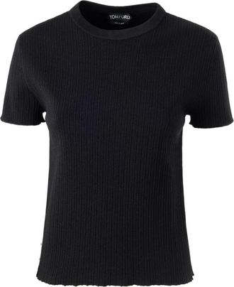 Tom Ford Geribbelde Stretch Top - Dames - Ronde hals truien - Zwart - S - Polyester - Truien & Vesten