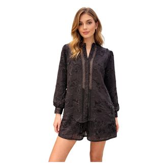 Weili Zheng Shirts, female, Black, Size: XS Camicia in mussola con fiori 3D