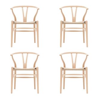Carl Hansen & S&oslash;n Carl Hansen - CH24 Wishbone Chair, Buche geseift / Naturgeflecht (4er-Set)