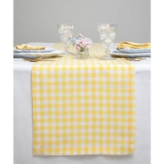 Solino Home Linen Table Runner for Dining Table, Holiday and Everyday Table Decor - Gingham Check in Marigold Yellow at Nordstrom, Size Xx-Large