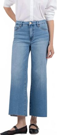 Kut from the Kloth Meg High Rise Wide Leg Raw Hem Jeans In Deference Light Base Wash