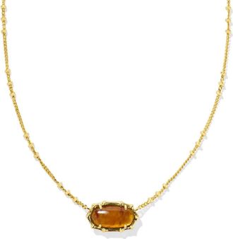 Kendra Scott Womens Elisa Bamboo Frame Short Pendant Necklace In Gold Marbled Amber Illusion
