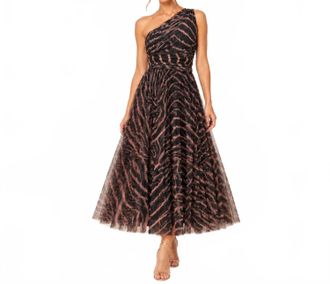 Hutch Womens Helena One Shoulder Zebra Tulle Midi Dress In Black / Peach