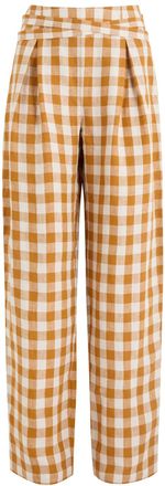 Casa Raki Tina Checked Linen Trousers - Gold - L (UK14 / L)