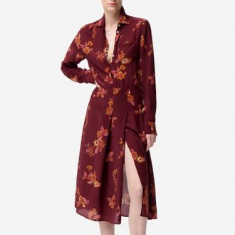 Vanessa Bruno Fresh Silk-Blend Shirt Dress In Bordeaux