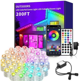 OEM Luces De Exterior De 200 Pies, Iluminaci&oacute;n De Alero Rgb Con Control Remoto Y Aplicaci&oacute;n, Modos De Estado De &Aacute;nimo Diy, Iluminaci&oacute;n De Alero Impermeabl