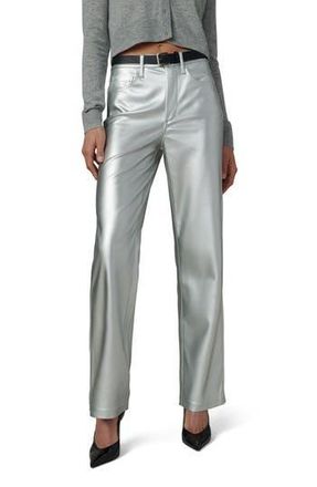 Joe's The Margot High Waist Relaxed Straight Leg Faux Leather Jeans in Plated Silver at Nordstrom Rack, Size 24