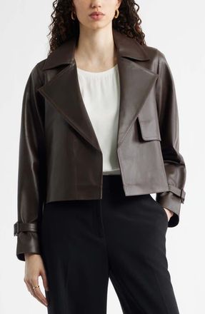 Nordstrom Crop Leather Trench Coat in Brown Coffee at Nordstrom, Size Xx-Large