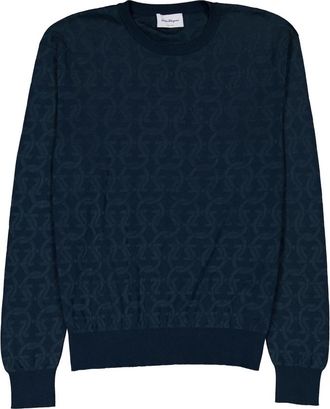 Ferragamo Mens Green Gancini Jacquard Sweater, Size Small